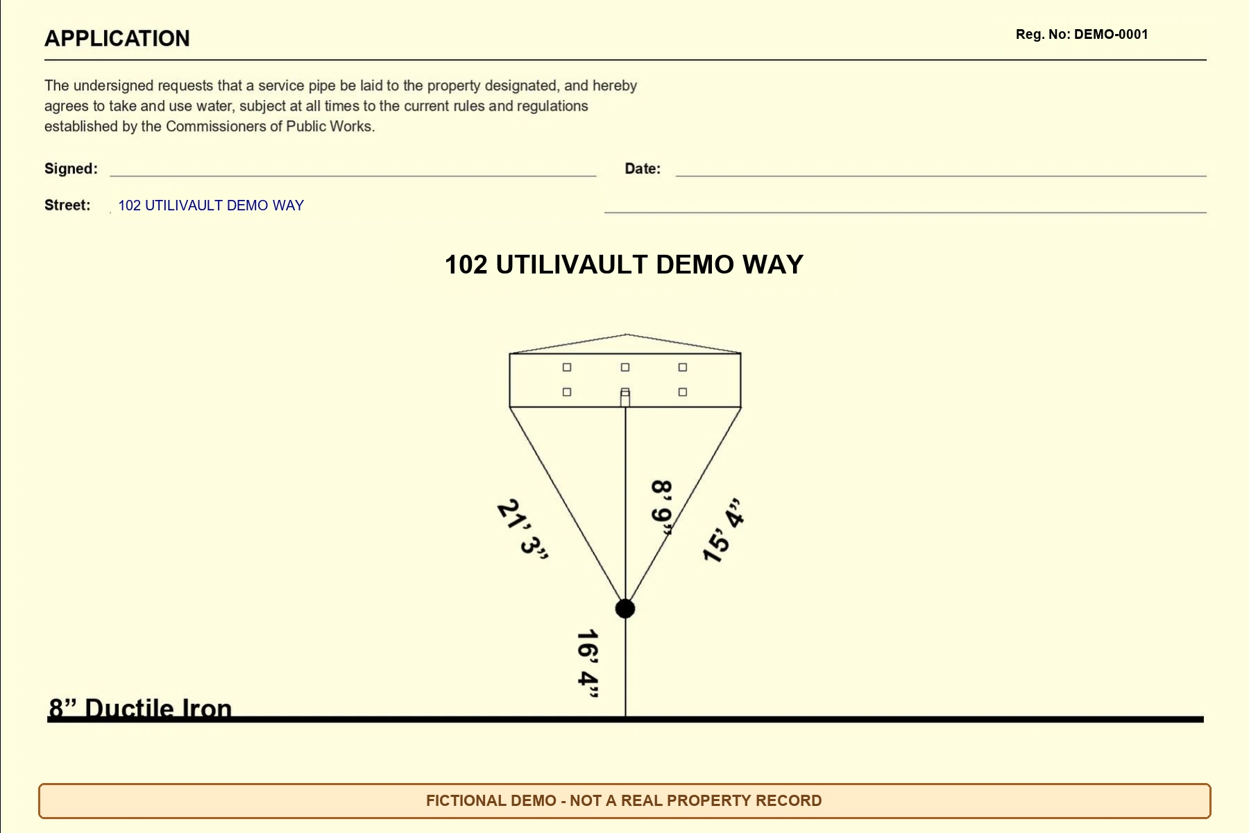 Sanitized example of the actual tie-card sketch produced by UtiliVault